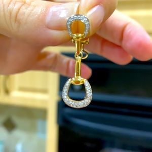 Equestrian horse bite earring made of 14k gold and accent diamonds